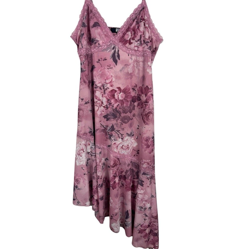 Y2K Babydoll Madden NYC Cocquette Pink Floral Lace Asymmetrical Slip Dress L - Picture 3 of 16